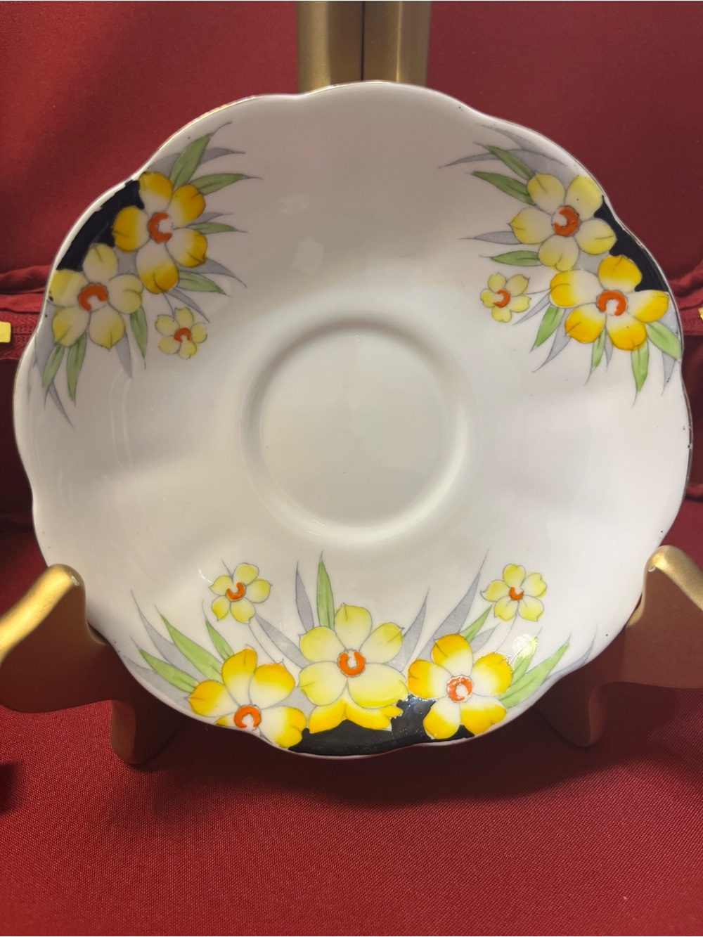 Royal Albert Yellow Floral Porcelain Saucer w Green Leaves